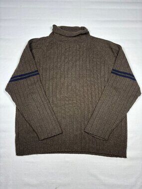 VTG 90s Bugle Boy Authentics Sweater XL Brown Ribbed Turtleneck Wool Blend Strip